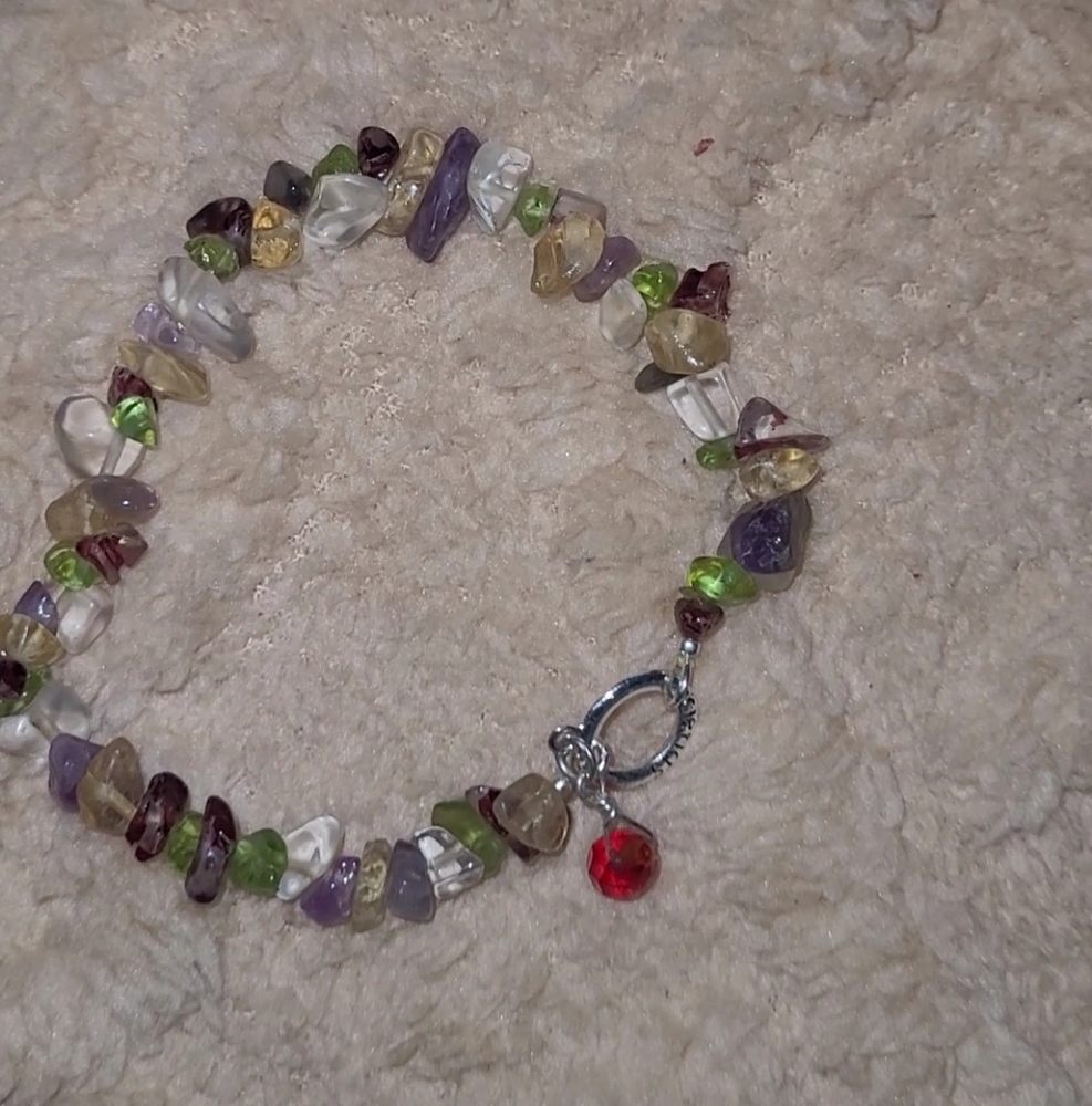 gemstone bracelet with amethyst, peridot, citrine,quartz  W/ 925  FRIENDS CHARM